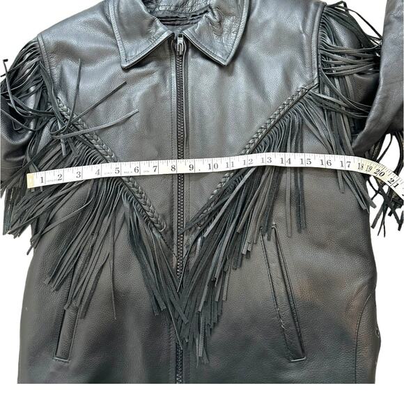 Antelope Creek Black Leather Fringe Motorcycle Jacket Size Medium - Picture 12 of 14